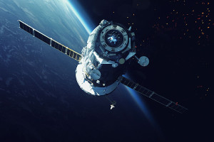 aerospace satellite in space looking at earth